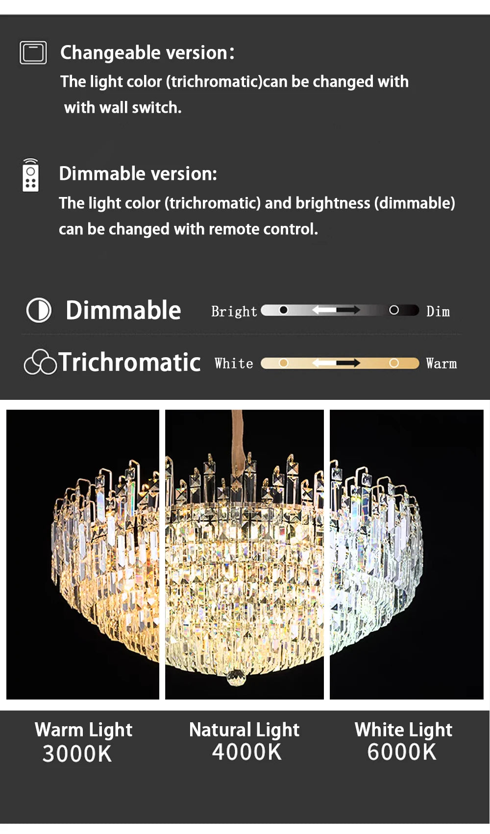 Modern Crystal Pendant Luxury Ceiling Chandelier LED Hanging Lamp for Living Dining Room Bedroom Home Decor Gold Luster Lighting