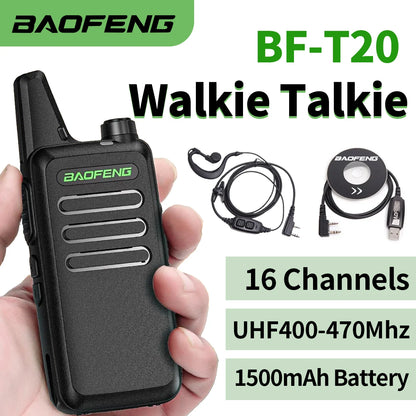 2 STUKS Mini Walkie Talkie BF-T20 Portable Two Way Radio Opladen USB VOX Voor UHF 400-470MHZ Lange Afstand Communicatie Radio Up