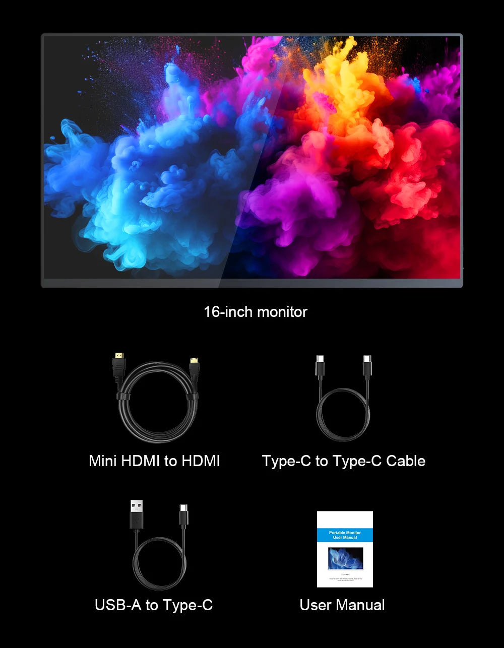 16 Inch 2K 120Hz OLED Monitor 2048×1280 100% Color Gamut VESA Mount External Screen for Laptop PS5 Switch Game Design Office