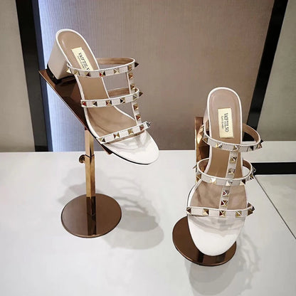 Luxury Women's Shoes Gladiator Shoes Woman 2026 Trend for Women's Sandals Summer Slippers Chunky Heel Leather Rivets High Heels
