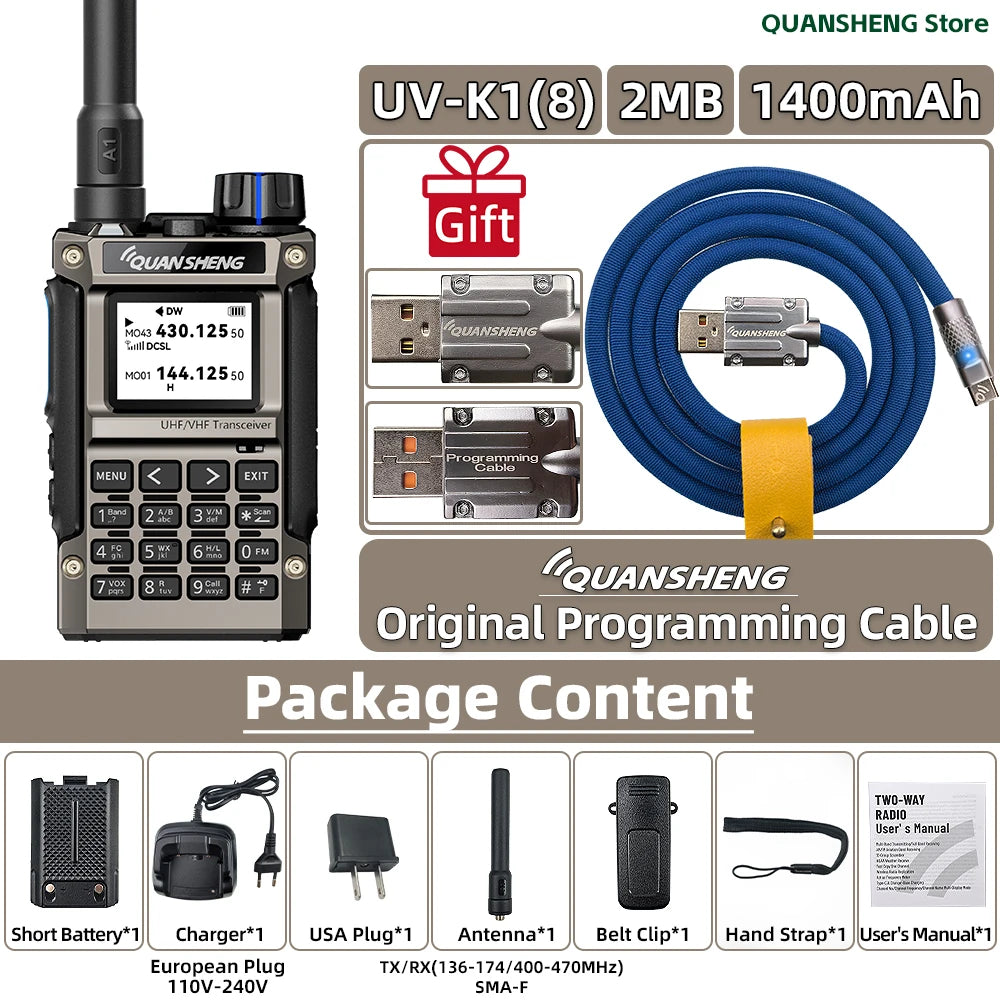 Quansheng UV K1 8 MINI Walkie Talkie Long Range Camping Emergency FM AM Ham Communication Radio Transceiver Wireless Set Walkier
