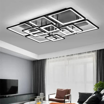 Creative Grid LED Ceiling Light Luxury Villa Hall Black Living Room Decor Dining Room Ceiling Chandelier Home Lustre Fixture