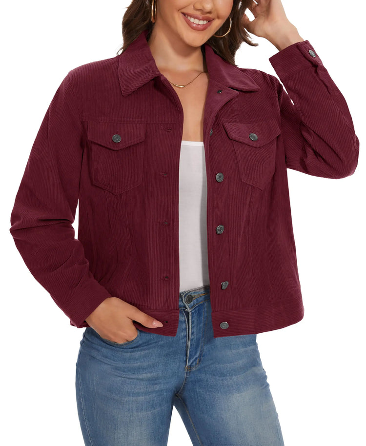 TACVASEN Fashion Corduroy Cargo Jackets Womens Button-Down Soft Warm Casual Outwear Lightweight 4 Pockets Outdoor Workwear Coats