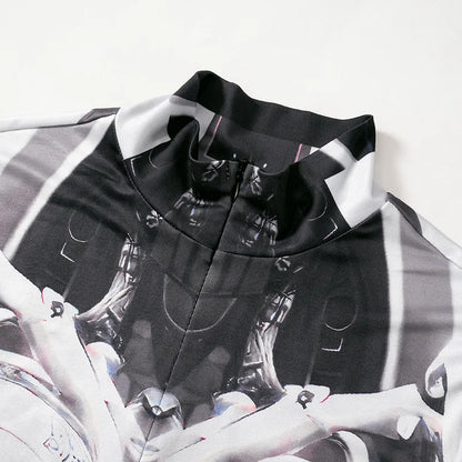 3D Printed Cosplay Bodycon Jumpsuits Y2k Techwear Long Sleeve Gothic Punk Playsuits Anime Women Mock Neck Zip Bodysuit