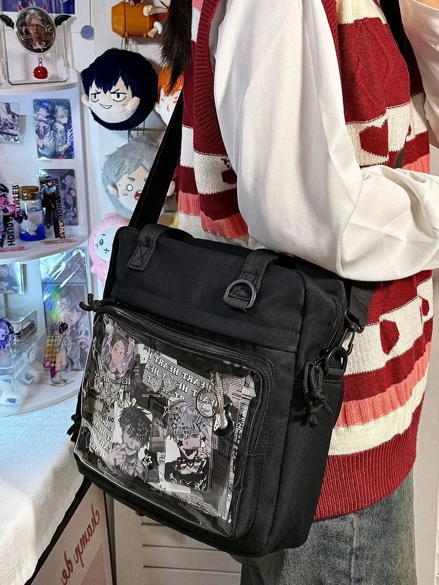 New Kawaii Ulzzang Itabag Girls Simple High Quality Nylon Shoulder Bag With Display Plate Crossbody Bags College Student Ita Bag