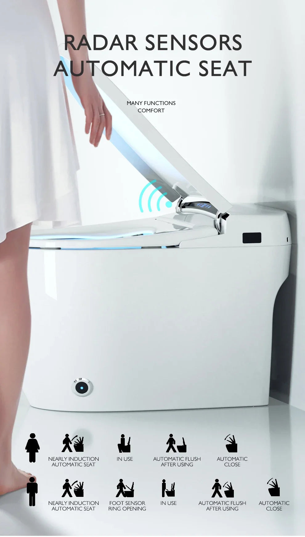 110V/220V Black One‑Piece Smart Toilet Automatic Electric Intelligent Bidet Toilet Modern Luxury WC for Bathroom Home Use