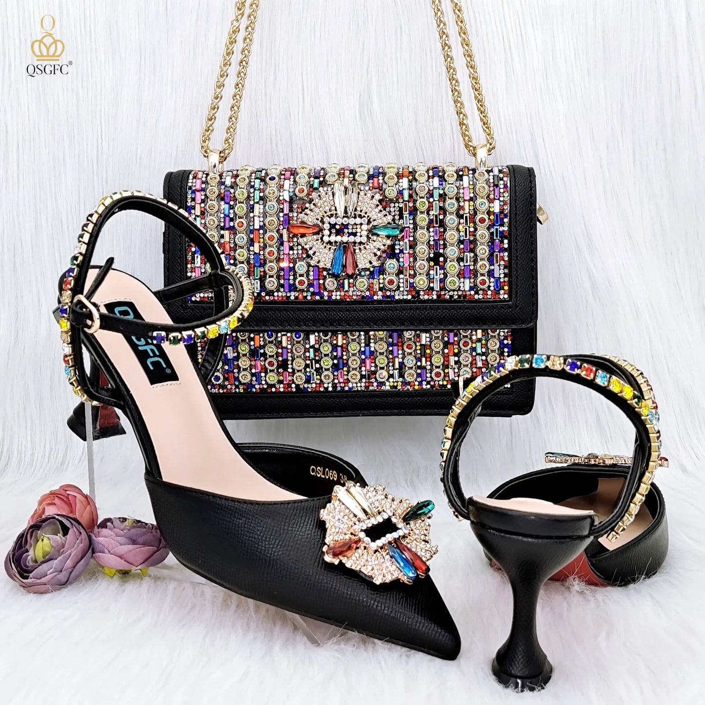 QSGFC High Quality Women's Pumps And Bag Silver Color Full Of Rhinestones High-Grade Materials For Nigerian Wedding Party