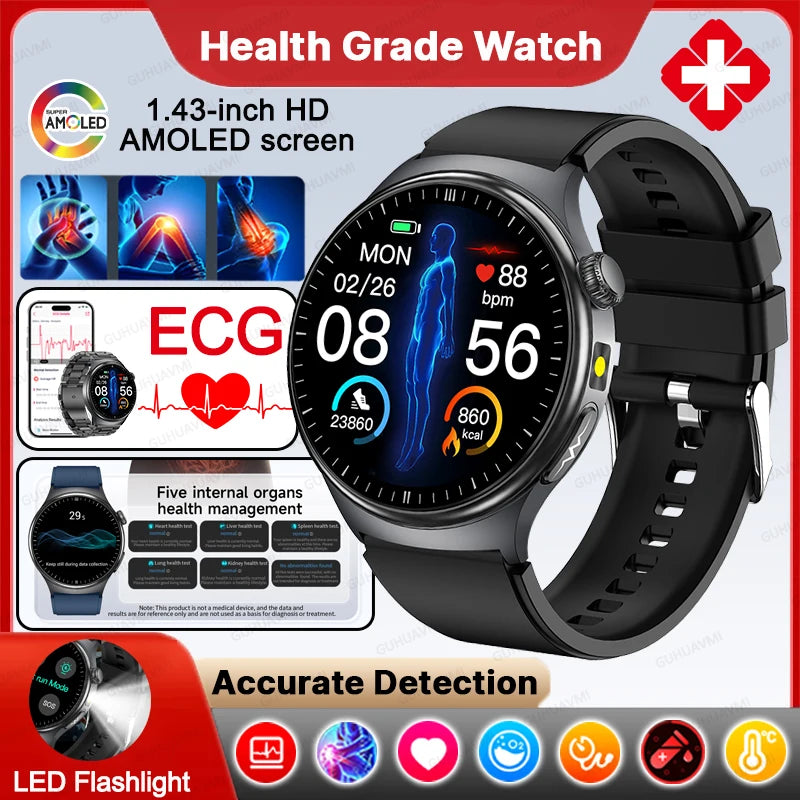New Upgraded Heart Health Check Smart Watch Uric Acid Five Organ Examination Blood Pressure BT Call ECG smart watches Man 2026