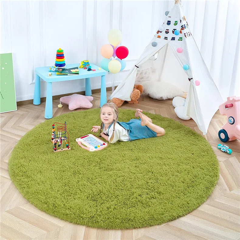 Round Fluffy Soft Area Rugs for Kids Room Princess Castle Plush Shaggy Carpet Cute Circle Nursery Rug Home Decor Circular Carpet