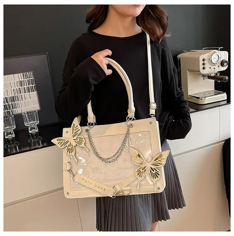 Sweet Y2k Lolita Butterfly Chain Shoulder Bags Trendy Gothic Harajuku Ita Bag Japanese Chic Women Transparent Handbags Crossbody