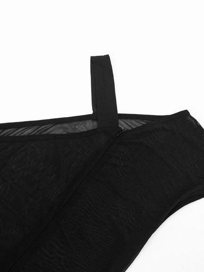 Weird Puss See Through Playsuits Women Solid Irregular Collar Skinny High Elasticity Sexy Midnight Hottie Summer Wild Romper