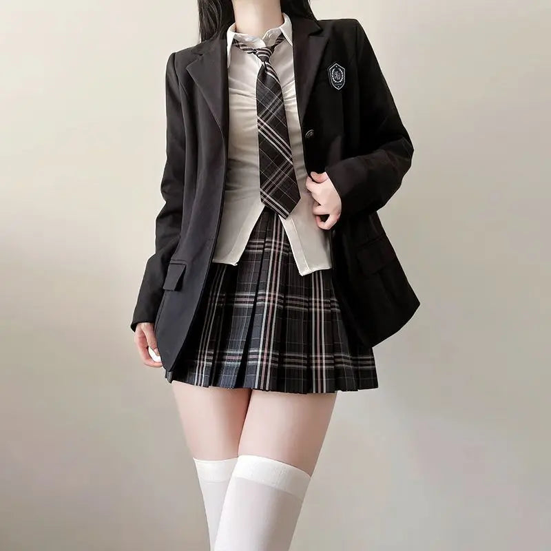 Japan  Korea AUTUMN JK Japanese School Uniform Jacket Girls Multicolor Graduation Outfit Academy Sexy Pleated Skirt Tie Set