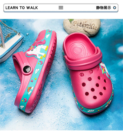 Children Shoes Baby Boys Slippers Cartoon Excavator Print Clogs Summer Breathable Soft Indoor Sports Boy Slippers