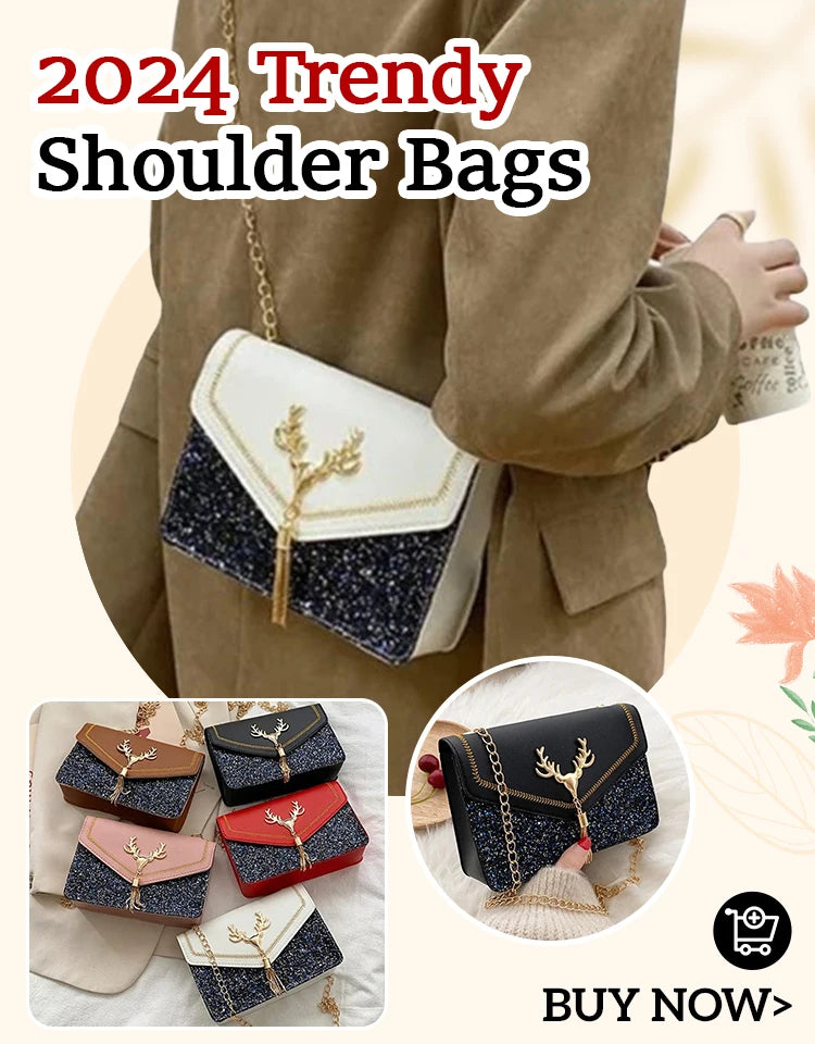 Fashion Women Shoulder Bag Deer Head Decoration Messenger Bags PU Leather Button Underarm Luxury Chain Lady Small Square Handbag