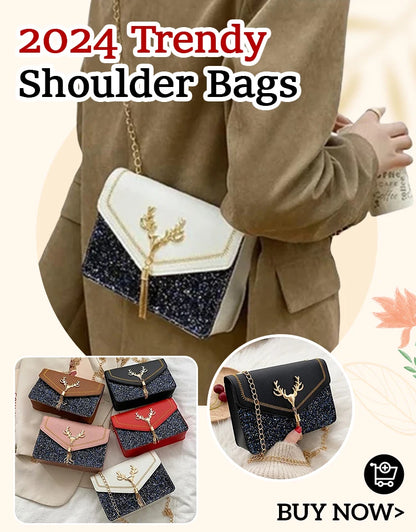 Fashion Women Shoulder Bag Deer Head Decoration Messenger Bags PU Leather Button Underarm Luxury Chain Lady Small Square Handbag