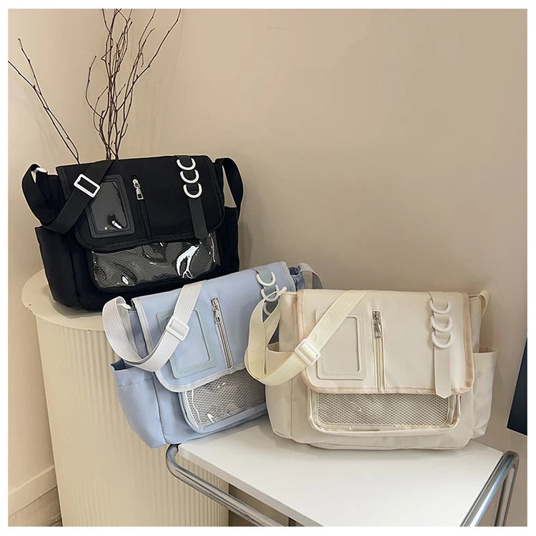 Y2K Japanese Harajuku School Bags for Girls New Transparent Itabag Crossbody Bag DIY Badges Display Plate Ita Bag