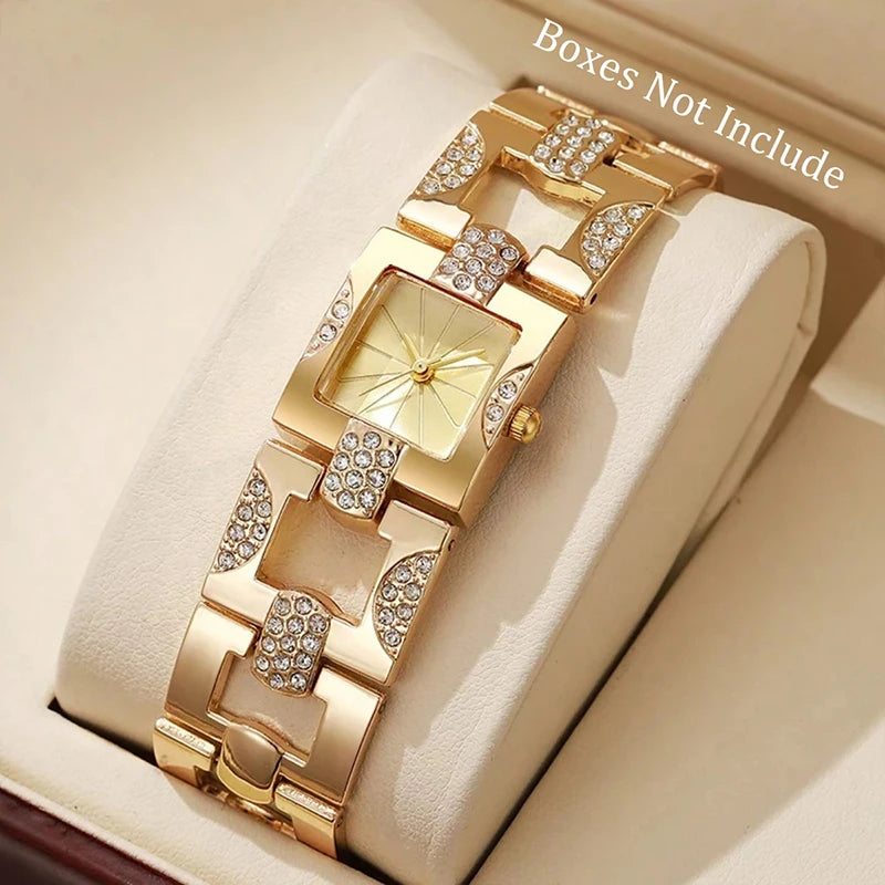 Fashion Women Watch Ladies Luxury Diamond Square Dial Quartz Watches Reloj Mujer Girls Clock Gift（Without Box）