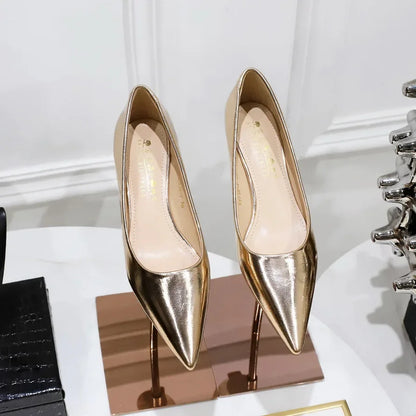 Women Comfortable 3.5cm High Heels Shallow Pointed Toe Work Pumps Lady Glossy Leather Low Heels 2024 Luxury Brand Designer Shoes