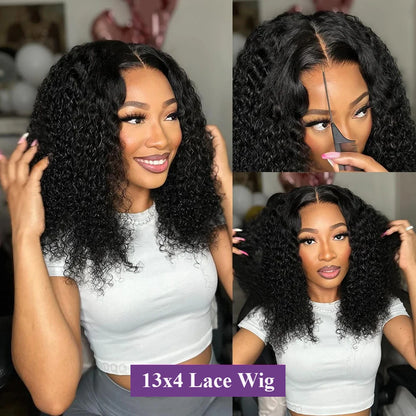 Short Bob Deep Wave Lace Frontal Wig Pre Plucked 13x4 4x4 Lace Front Wig Peruvian Curly Human Hair Bob Wigs For Women and Girls