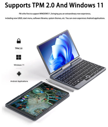 CRELANDER P8 Mini Laptop 8 Inch Touch Screen Intel Lake N150 12GB DDR5 WiFi 6 2 In 1 Laptop Notebook Tablet PC Pocket Laptop