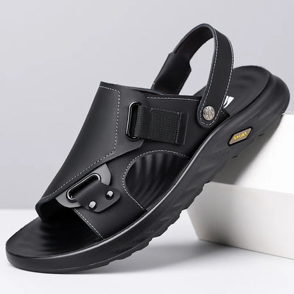 2026New Summer Mens Summer Outdoor Sandals 2-in-1 Beach Walking Shoe Genuine Leather Business Driving Shoe Flat Designer Sandals