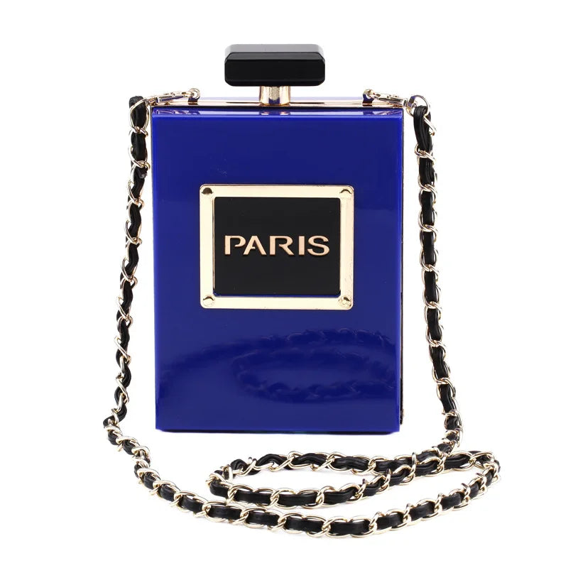 Evening Bags Women's Acrylic Paris Perfume Shaped Black Bag Purses Clutch Vintage Banquet Handbag Luxury Shoulder Crossbody Bags