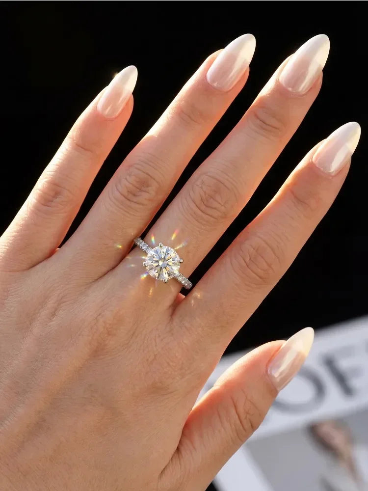 Real 1-5CT Classic Round Moissanite Diamond Rings for Women Wedding Real 925 Sterling Silver Designer Luxury Fine Jewelry