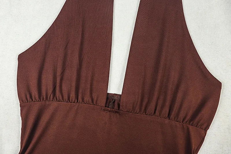 Summer Tights Jumpsuit Women Solid V-neck Backless Lace-Up Slim Stretchy Pencil Pants Calf-length Rompers Sleeveless 65001
