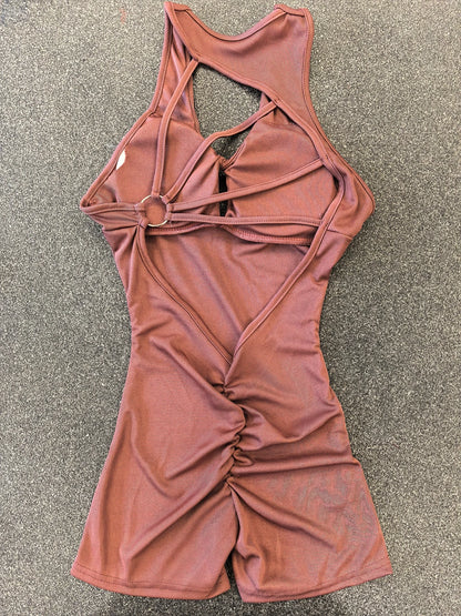 Women's Sexy Backless Rompers Criss Cross Bodycon One Piece Halter Hips Lifting Yoga Bodysuit Short Jumpsuits With Chest Pads