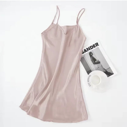 Women's Sexy Silk Satin Night Dress Sleeveless Nighties V-neck Nightgown Nightdress Plus Size Sleepwear Nightwear