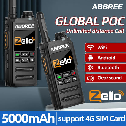 2PCS ABBREE GP-268 POC Network Walkie Talkie Zello 5000mAh Bluetooth WIFI Unlimited Distance 4G SIM Card Android Global Radio