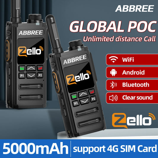 2PCS ABBREE GP-268 POC Network Walkie Talkie Zello 5000mAh Bluetooth WIFI Unlimited Distance 4G SIM Card Android Global Radio