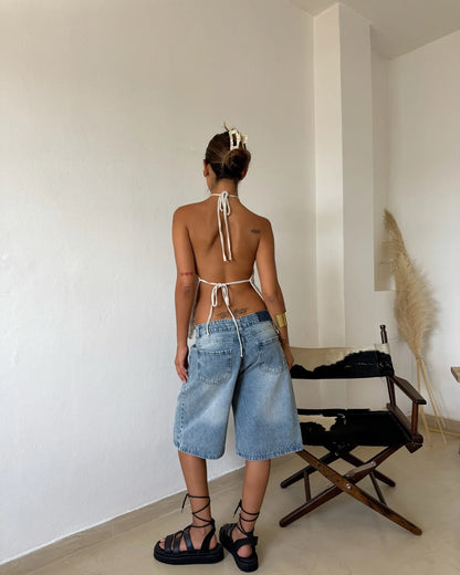 2026 New Style Women's Sleeveless  Knitted Halter Top, with Open Slit and Crochet Mesh Geometric Texture Sleeveless Draping Loose Top, Shipped from American Warehouse, Fast Delivery, Bohemian Style for Spring and Summer Outfi