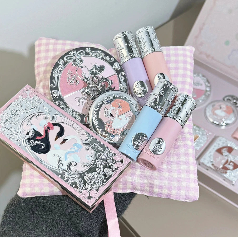 NICEKEY Makeup Kit Include 4 Matte Lipgloss,1 Face Blusher,1 Pressed Powder,1 Eyesshadow Palette,1 Contour Palette With Necklace