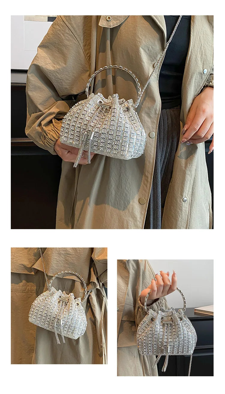 luxury Designer purses and handbags bags for women bucket clutch purse evening banquet bag Crystal rhinestone shoulder bag