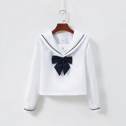 Japanese Female Student Jk Skirt Suit White Basic Style College Style Sailor Suit Bow Pleated Skirt High School Student Uniform