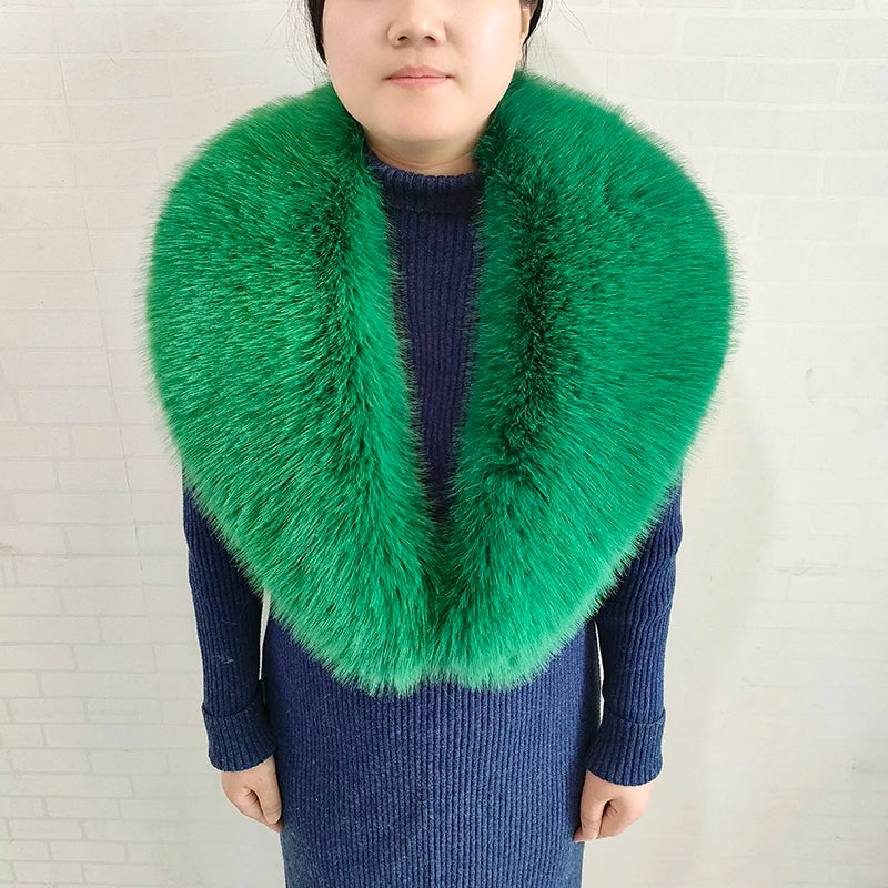 Large Women Faux Fox Fur Scarf Winter Jackets Warm Fluffy Shawl Fashion Artificial Fur Collar And Cuff Set Fluffy Scarves Female