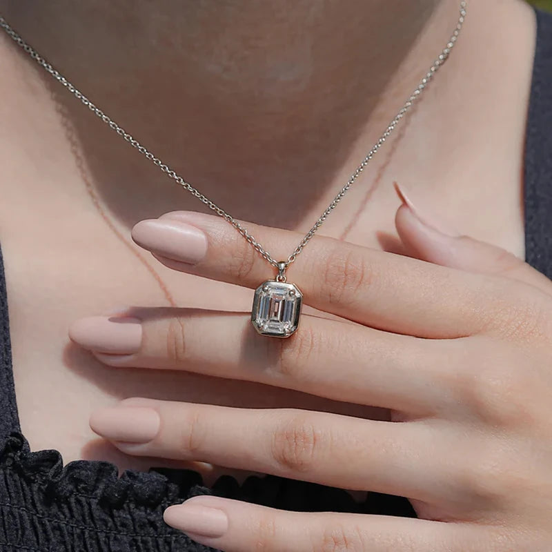OXTAO Minimalist Moissanite Solitaire Pendant Necklace Emerald Cut D VVS1 for Women 14K Gold Filled Charm Necklace Jewelry Gift
