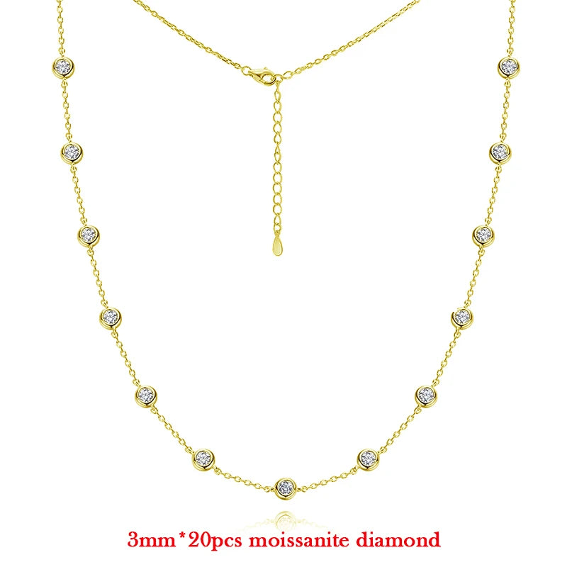 3MM Round Bubble Waterdrop Moissanite Diamond Tennis Neclace with 3ct Waterdrop Pendant NeckChain for Women 925 Silver Jewelry