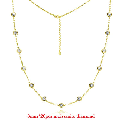 3MM Round Bubble Waterdrop Moissanite Diamond Tennis Neclace with 3ct Waterdrop Pendant NeckChain for Women 925 Silver Jewelry