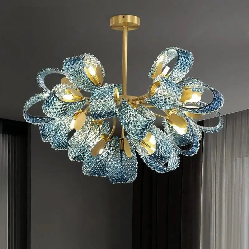 Modern Blue Glass Led Pendant Lamp Copper Designer Hanging Chandeliers for Living Room Bar Bedroom Suspension lustre Lights