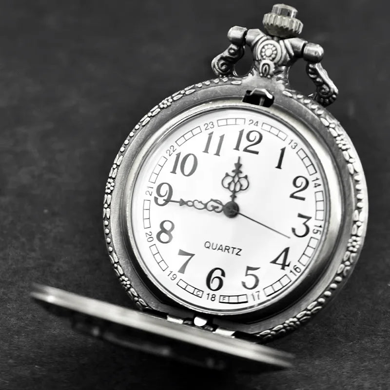 Vintage Steampunk Handsome Dragon Group Carved Quartz Pocket Watch Necklace Pendant Clock Chain Men's and Women's Gifts