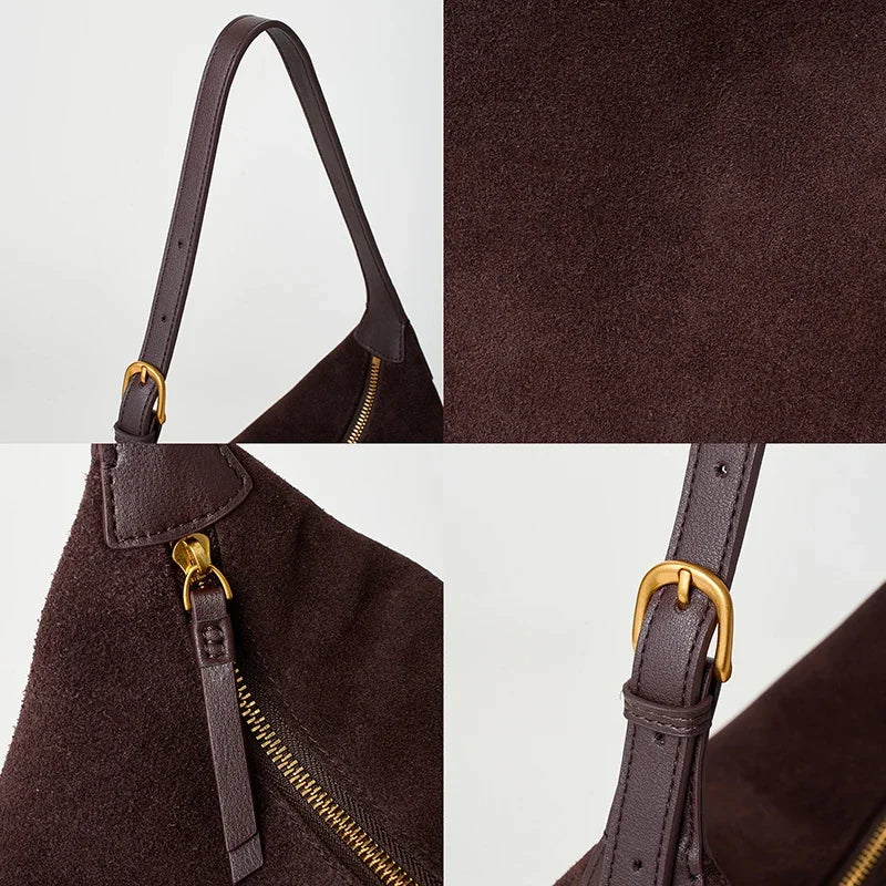 Winter Women's Natural Suede Leather Crossbody Bag Female Casual Versatile Shoulder Handbag Ladies Classic Cowhide Underarm Bags