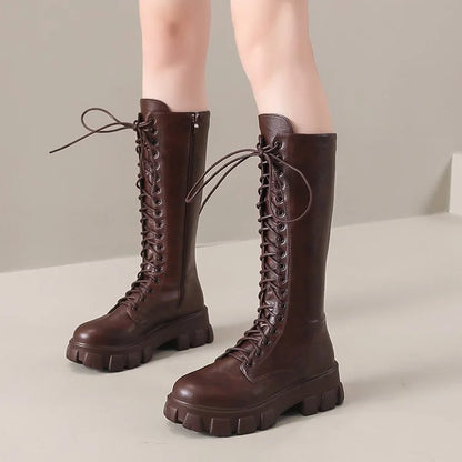 Women's Mid Calf Boots Padded Shoes Knee High Winter Sneakers Punk Style Military Casual White Black 2024 Lucury Platform Woman