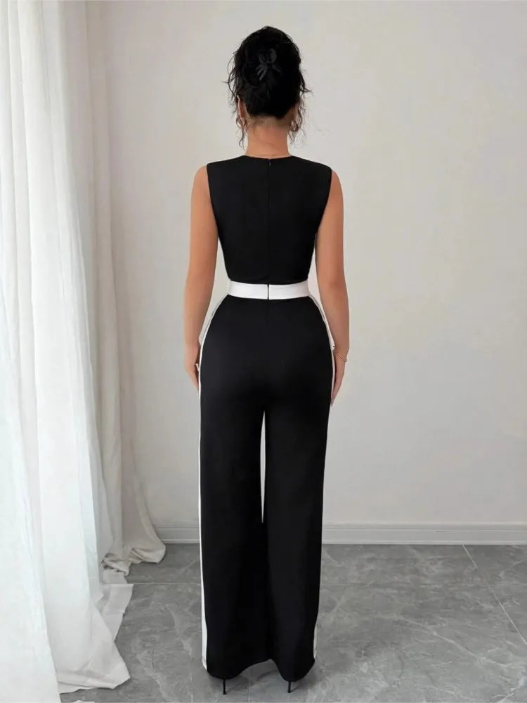 Women's Jumpsuit Casual Color Block Sleeveless Wide Leg Summer Vacation Commuting Office Business Streetwear Daily Rompers 2026
