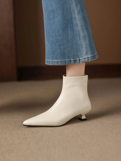 Plus Size 34-42 Genuine Leather Pointed Toe Med Heels Zipper Modern Boots Winter Autumn Shoes Concise Elegant Dress Ankle Boots