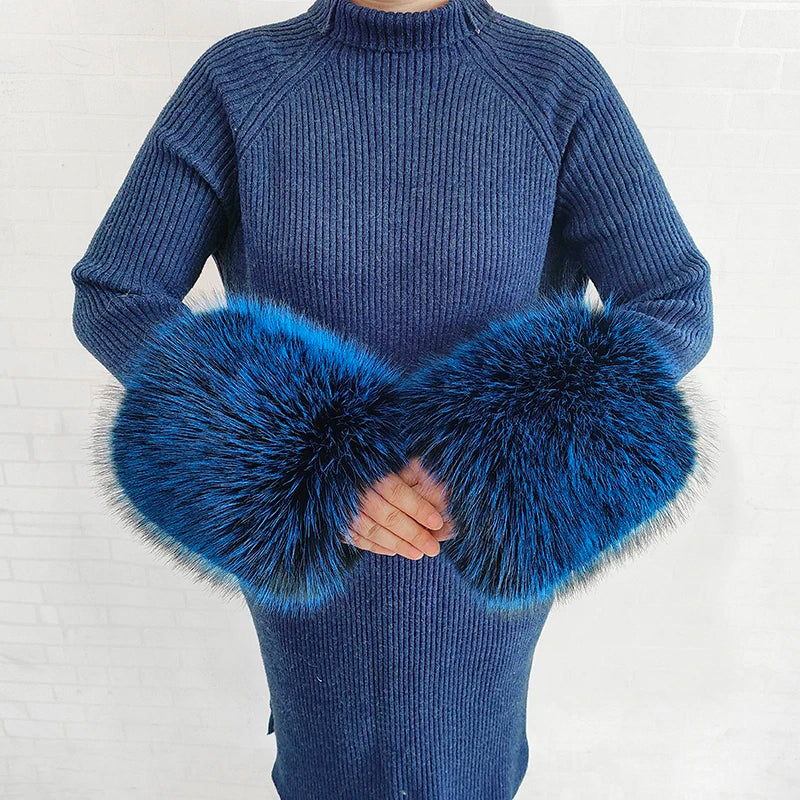 Large Women Faux Fox Fur Scarf Winter Jackets Warm Fluffy Shawl Fashion Artificial Fur Collar And Cuff Set Fluffy Scarves Female