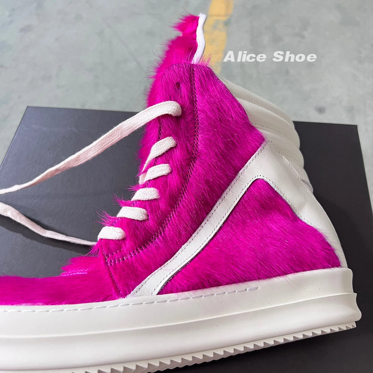 Outdoor Designer Women Ankle Boot Horse Fur Casual Men Sneaker Leather High Top Geobasket Rose Red Zipper Platform Street Shoe