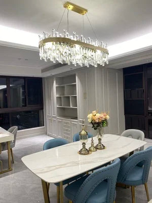 LED Postmodern Golden Chrome Silver Round Oval Crystal Chandelier Lighting Suspension Luminaire Lampen For Dinning Room