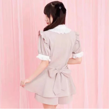 Japanese Style Gothic Y2k Lolita Plaid Rhinestone Bow Dress Shorts Set Sweet Women Puff Short Sleeve Button Shirt Party Dresses